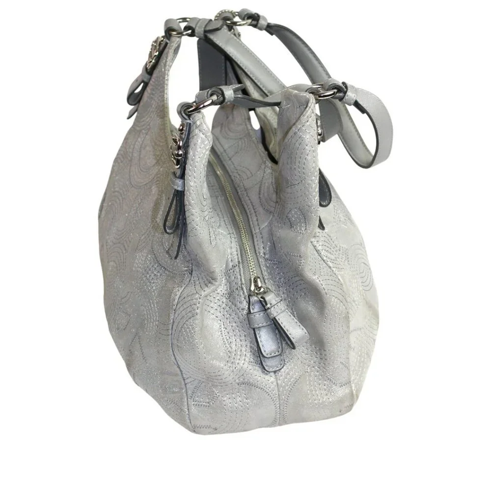Coach Madison Spectator Maggie Metallic Silver Gray Shimmer Hobo Shoulder Bag